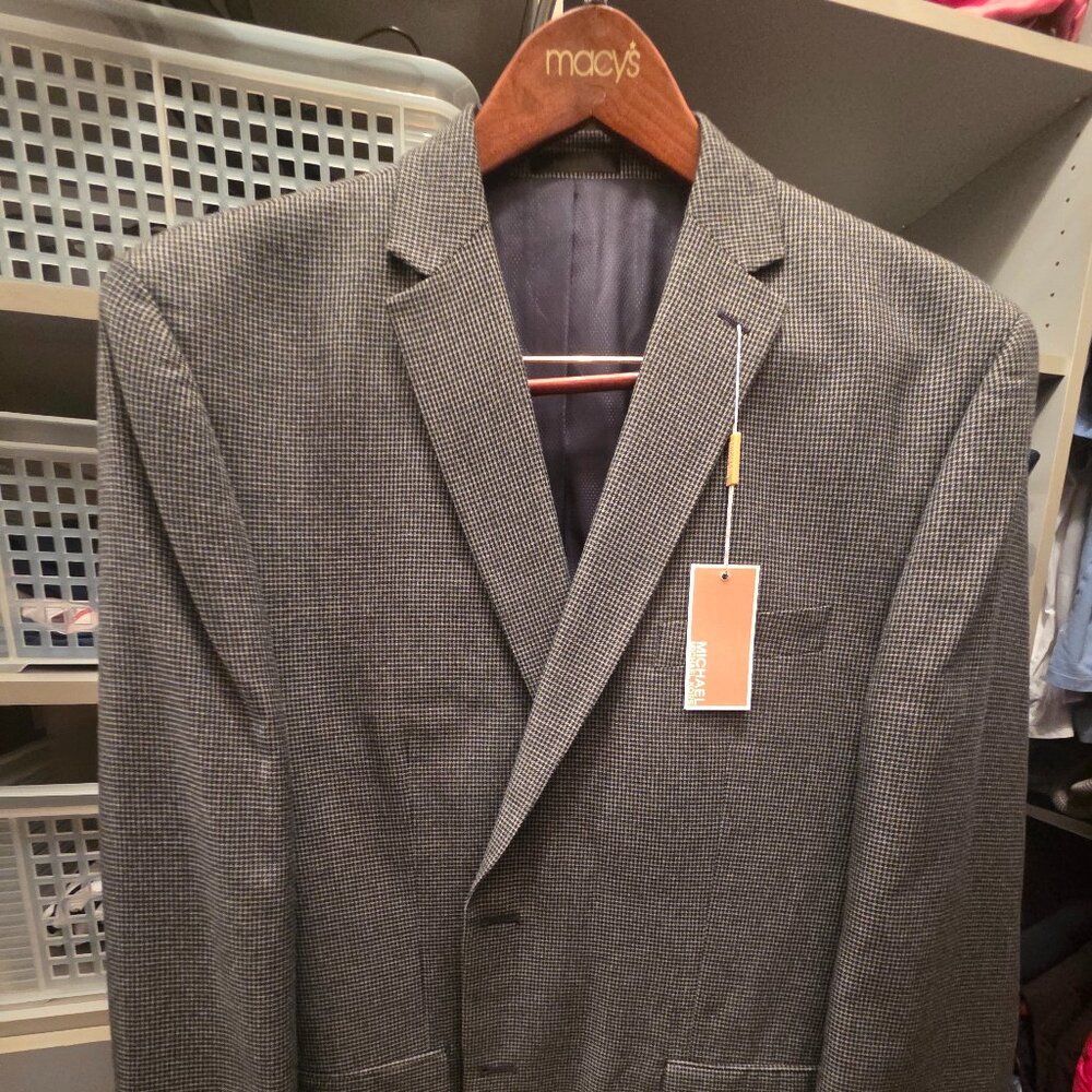 NWT Michael Kors Black & White Micro-Houndstooth Sport Coat Blazer - Size 48R